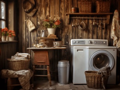 Wooden Cottage Style Room With A Washer And Dryer