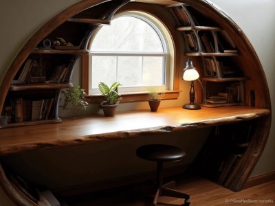 Wooden Desk With Windows In It