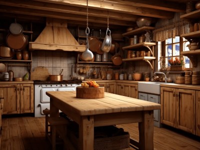 Wooden Kitchen In 3D Rendered Out