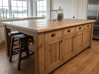 Wooden Kitchen Island With Three Stools