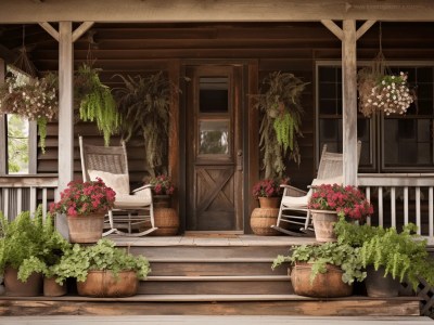 Wooden Porch With Potted Plants On It