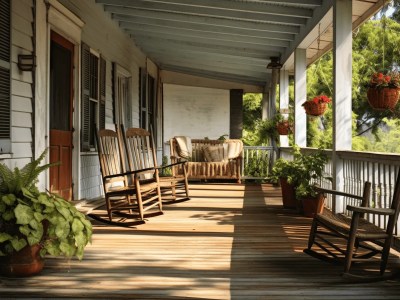 Wooden Porch With Rocking Chairs