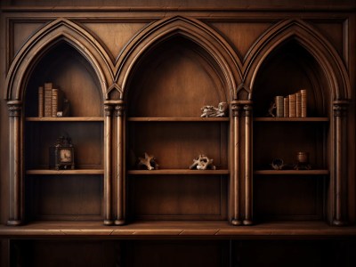 Wooden Shelf With Gothic Ornaments